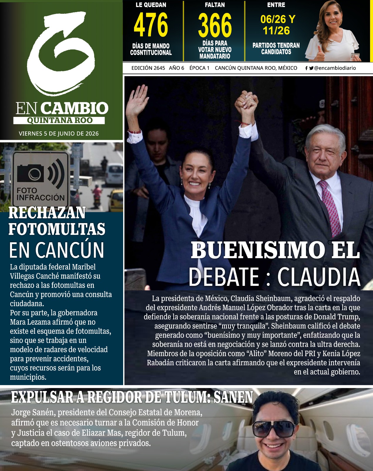 Portada en cambio qroo 5 junio 2026