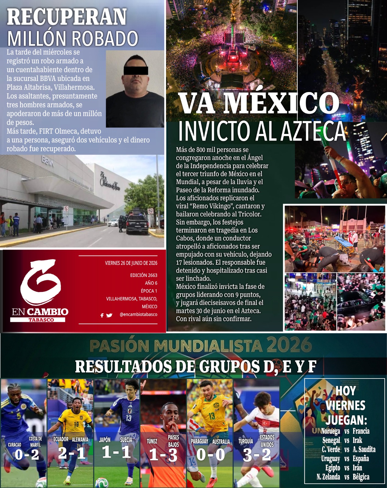 contra portada en cambio de tabasco 26 jun 2026