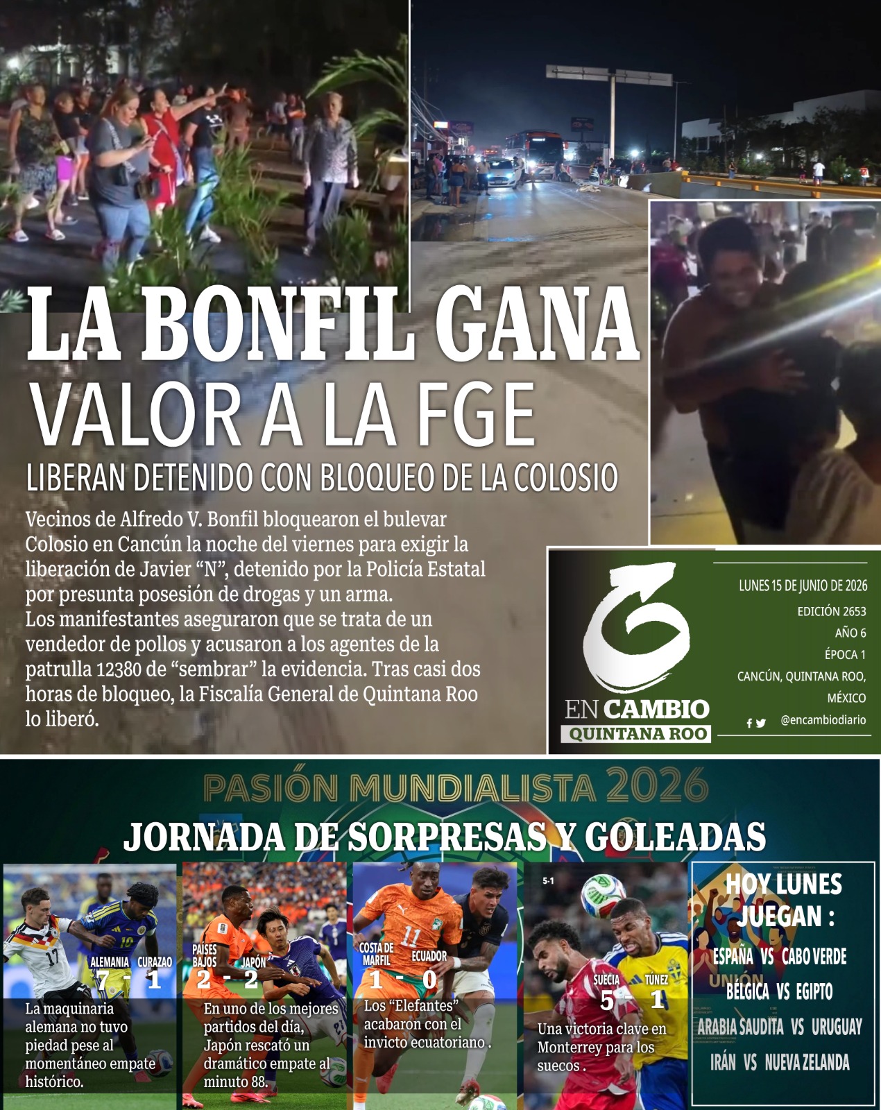 contra portada en cambio diario qroo 15 junio 2026