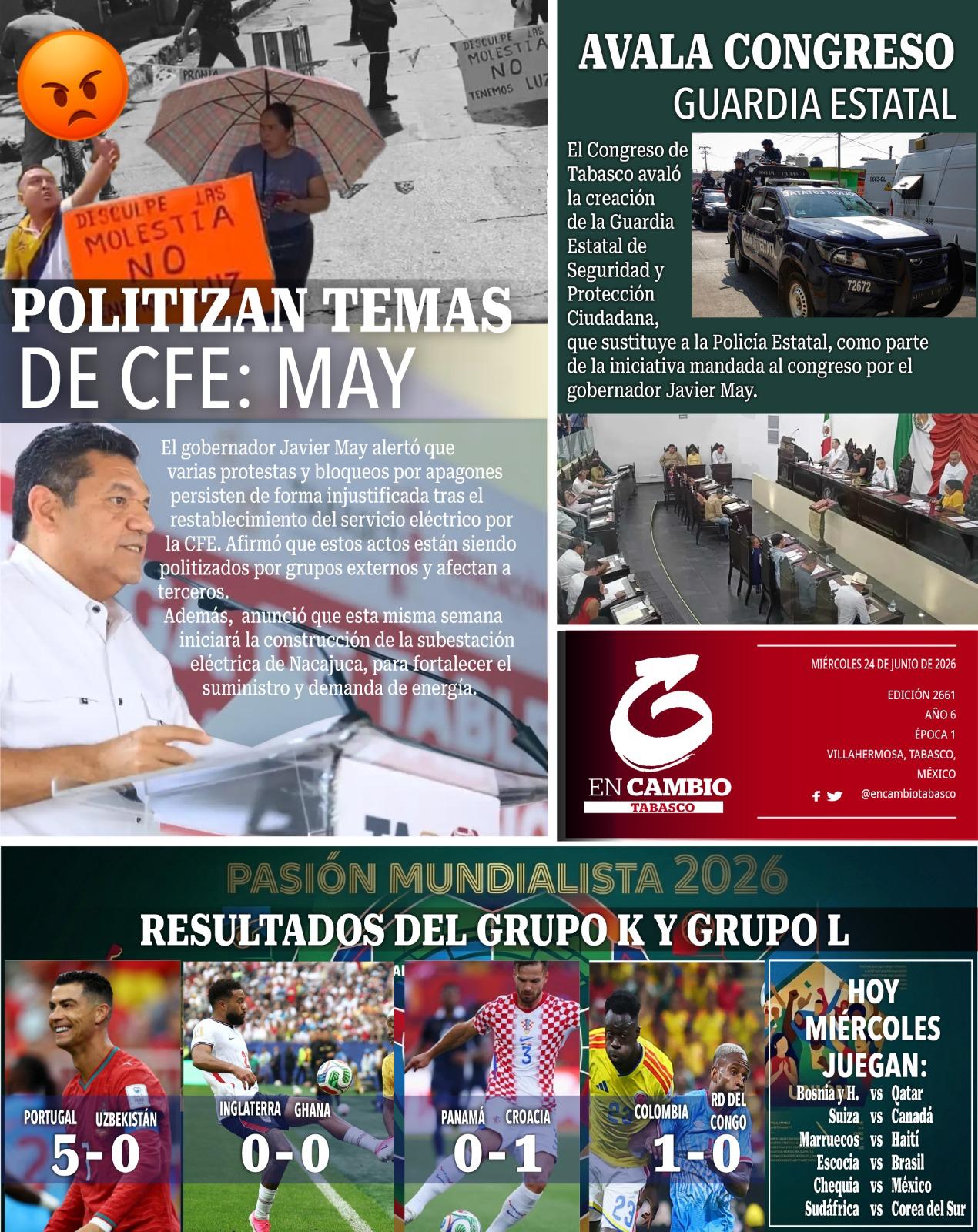 contra portada en cambio diario tabasco 24 junio 2026 contra portada en cambio diario tabasco 24 junio 2026