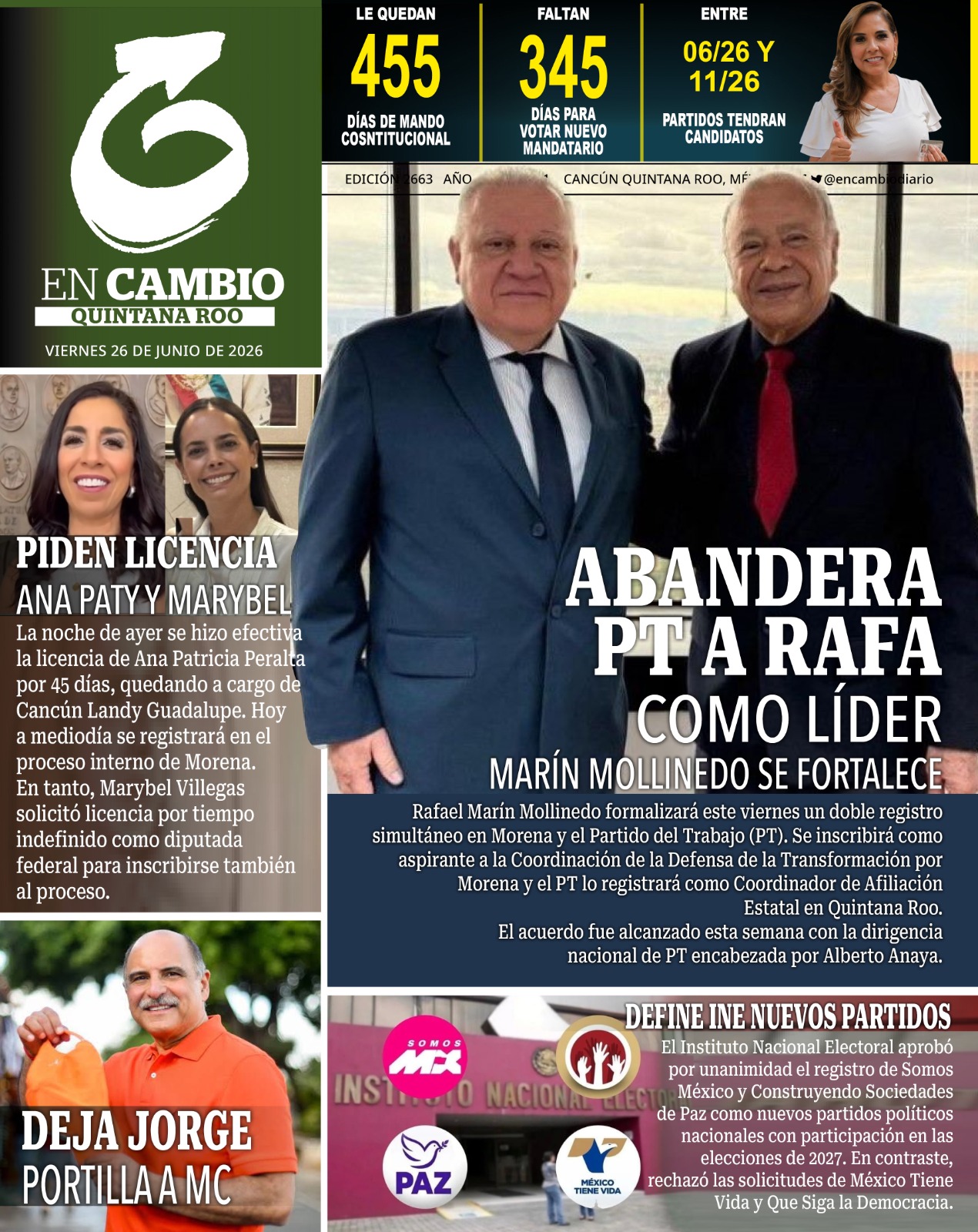 portada en cambio de quintana roo 26 jun 2026
