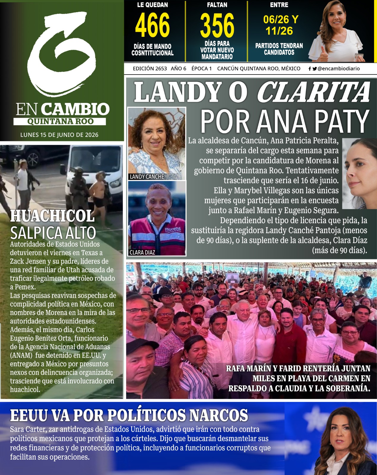 portada en cambio diario qroo 15 junio 2026