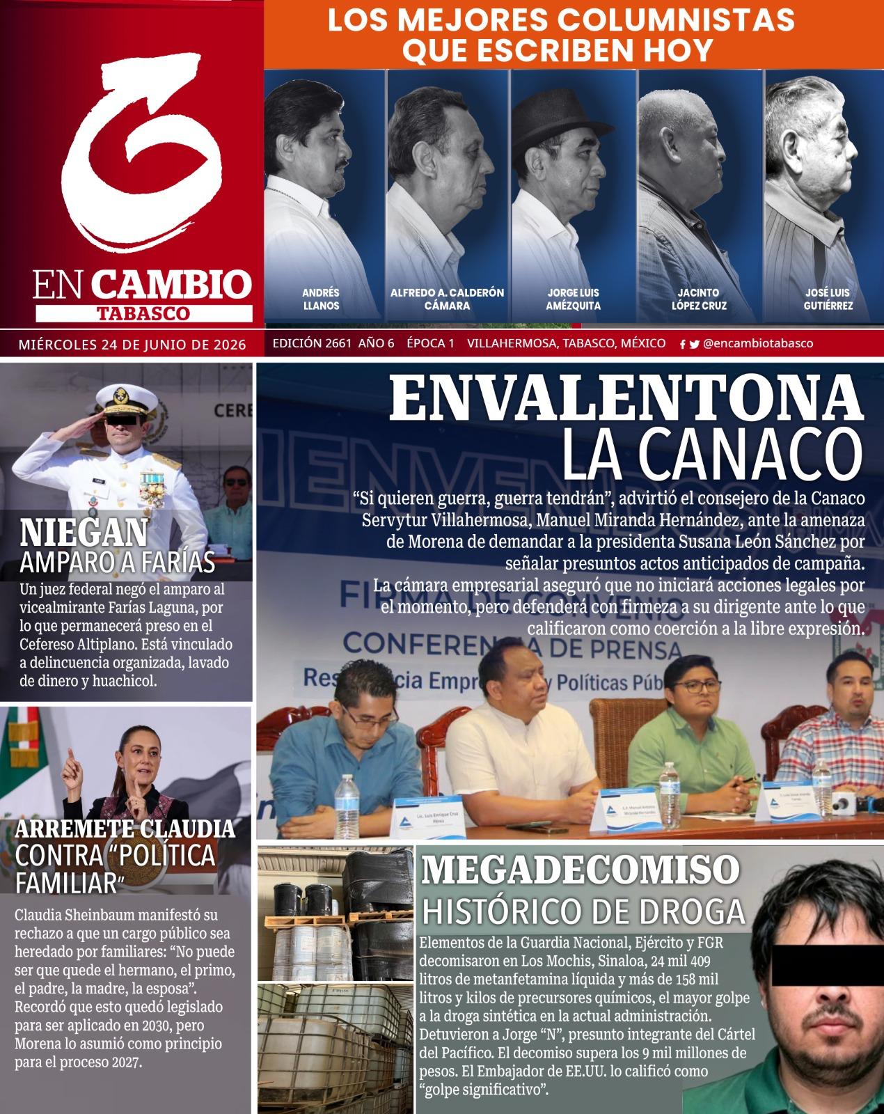 portada en cambio diario tabasco 24 junio 2026 portada en cambio diario tabasco 24 junio 2026
