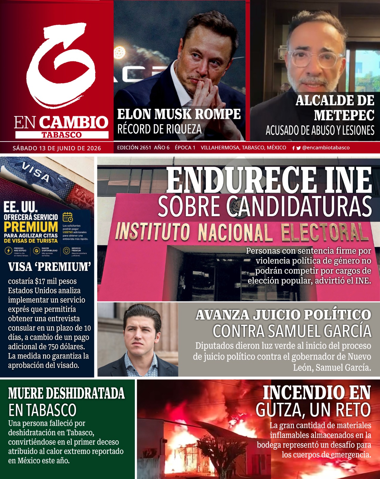 portada en cambio tabasco 13 junio 2026