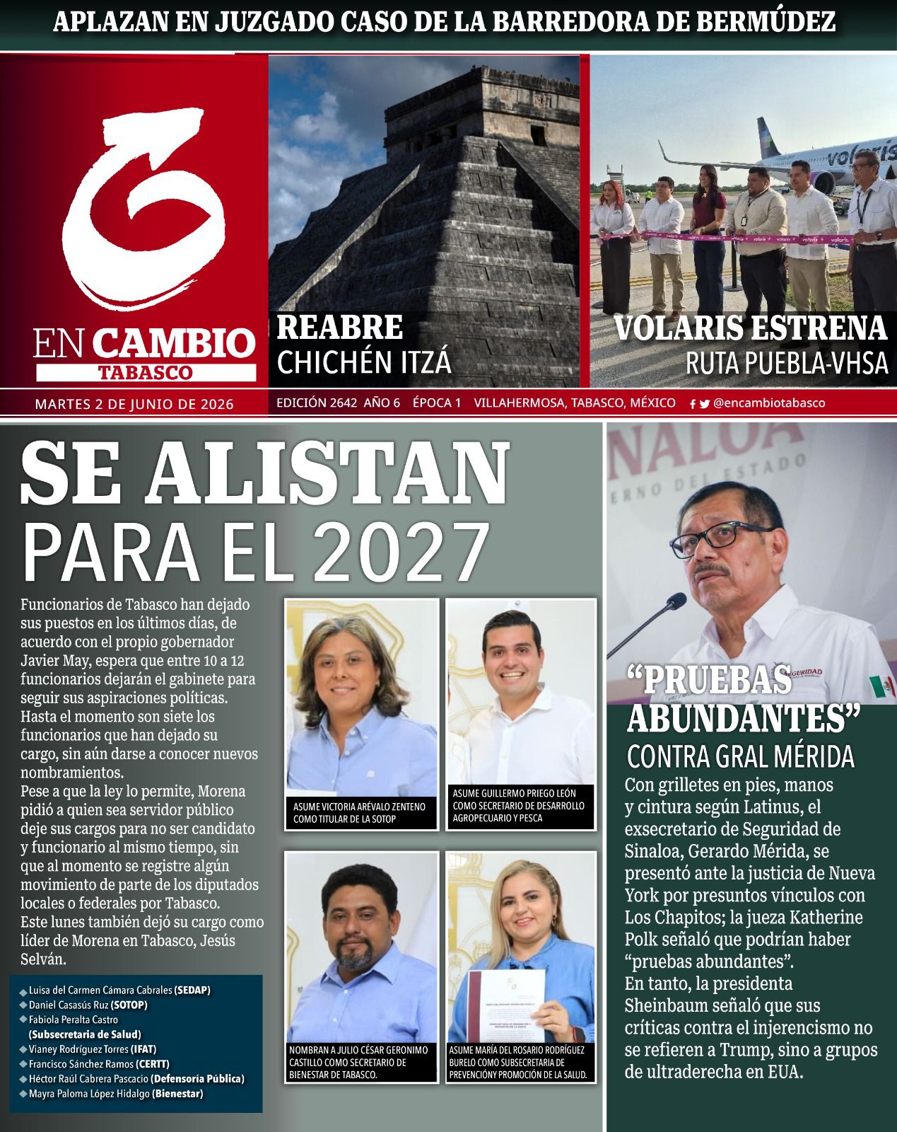 portada encambio diario tabasco 2 junio 2026