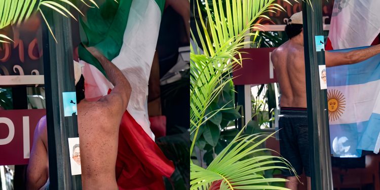 Turistas argentinos quitan bandera de Mexico en Quintana Roo
