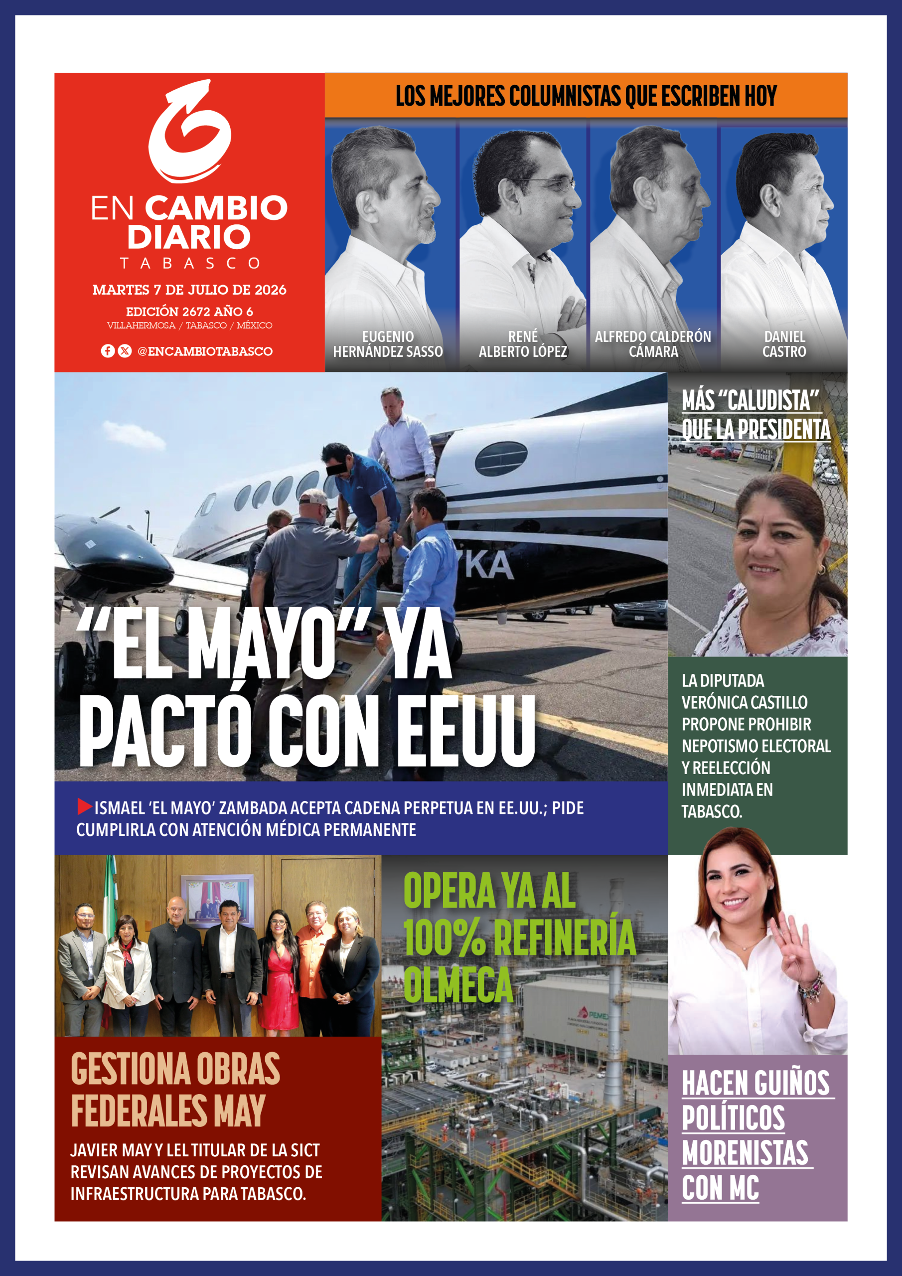 contra portada en cambio tabasco 7 julio 2026