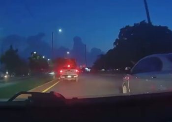 Patrulla de Tránsito involucrada en el atropellamiento de un perro sobre la avenida 20 de Noviembre en Cancún.
