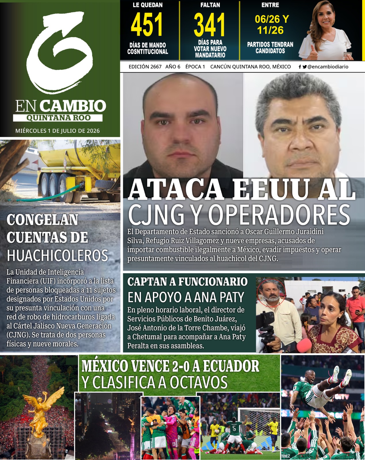 portada en cambio diario qroo julio 2026