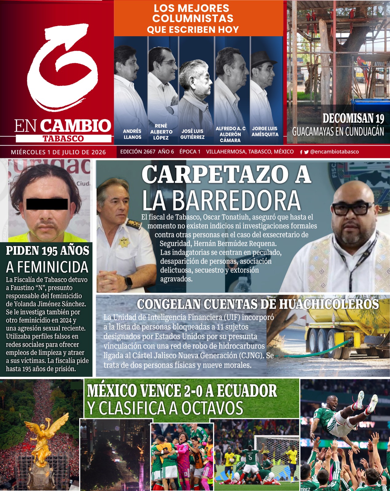 portada en cambio diario tabasco julio 2026