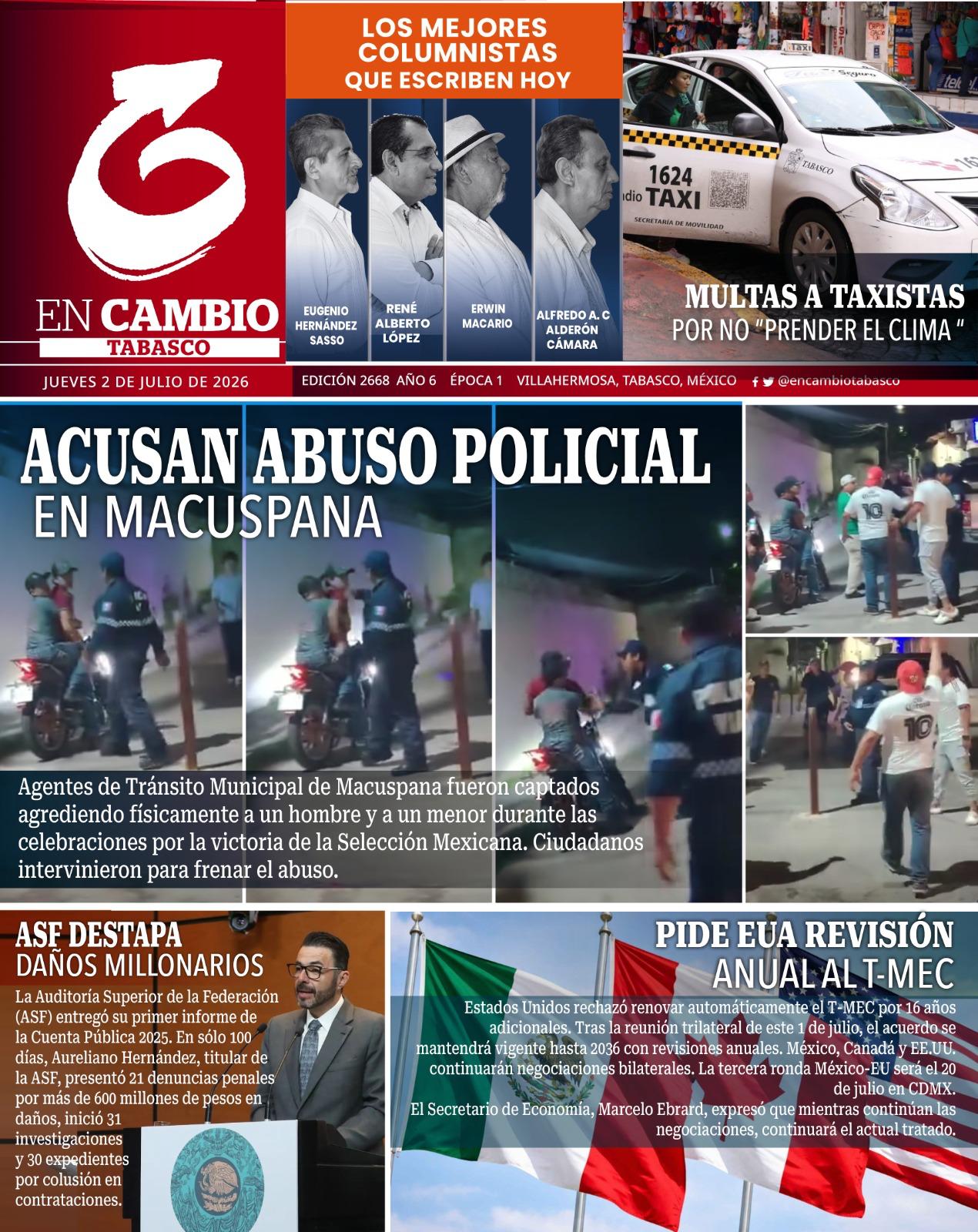 portada en cambio tabasco 2 julio 2026 portada en cambio tabasco 2 julio 2026