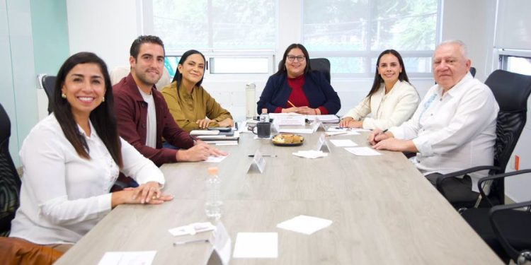 Cuatro aspirantes de Morena a la gubernatura de Quintana Roo reunidos con la dirigencia nacional.